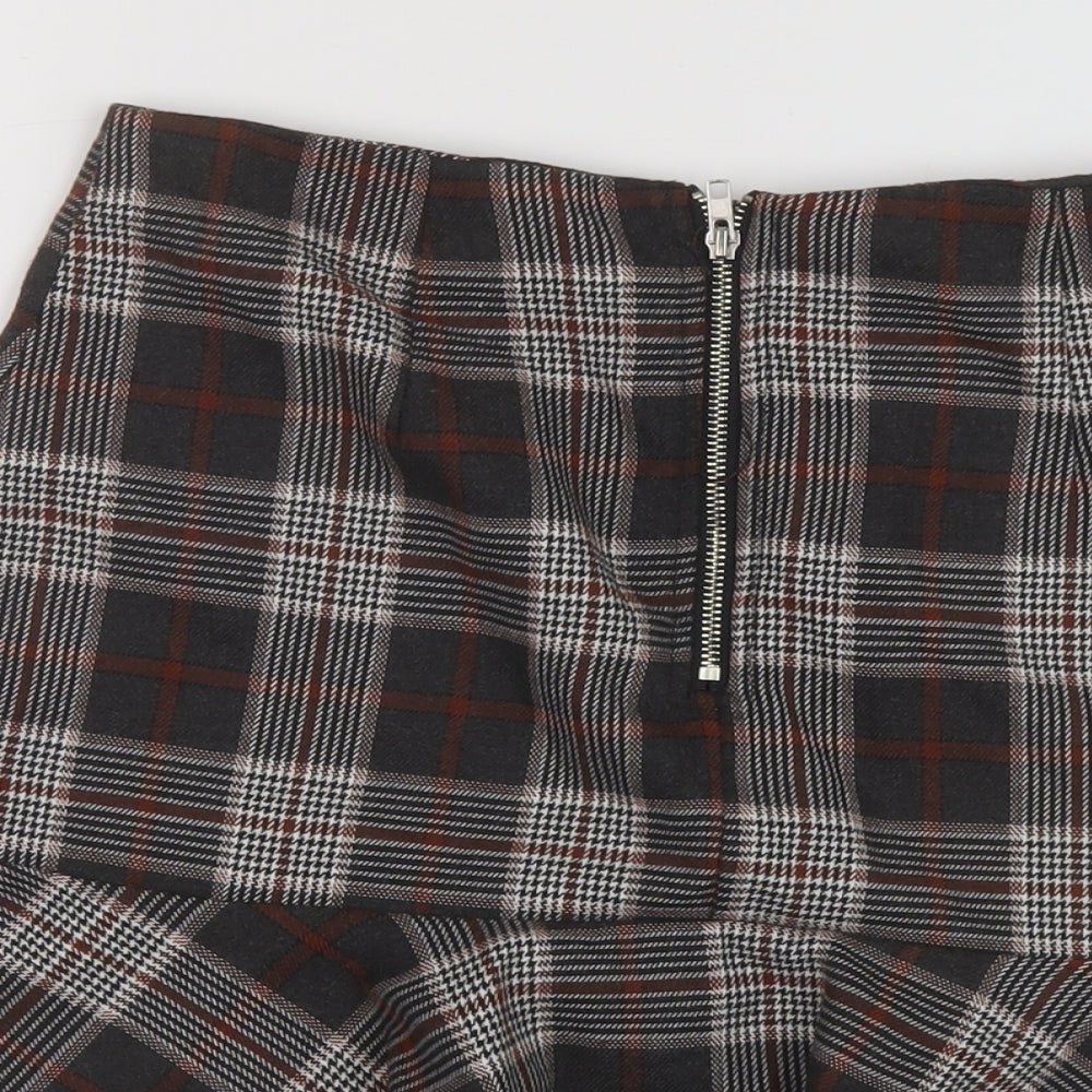 Parisian Signature Womens Grey Plaid Polyester A-Line Skirt Size 10 Zip