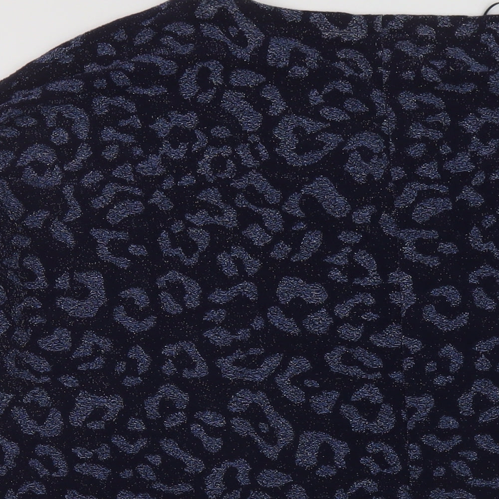 Marks & Spencer Womens Blue Animal Print Polyamide Basic Blouse Size 16 Round Neck