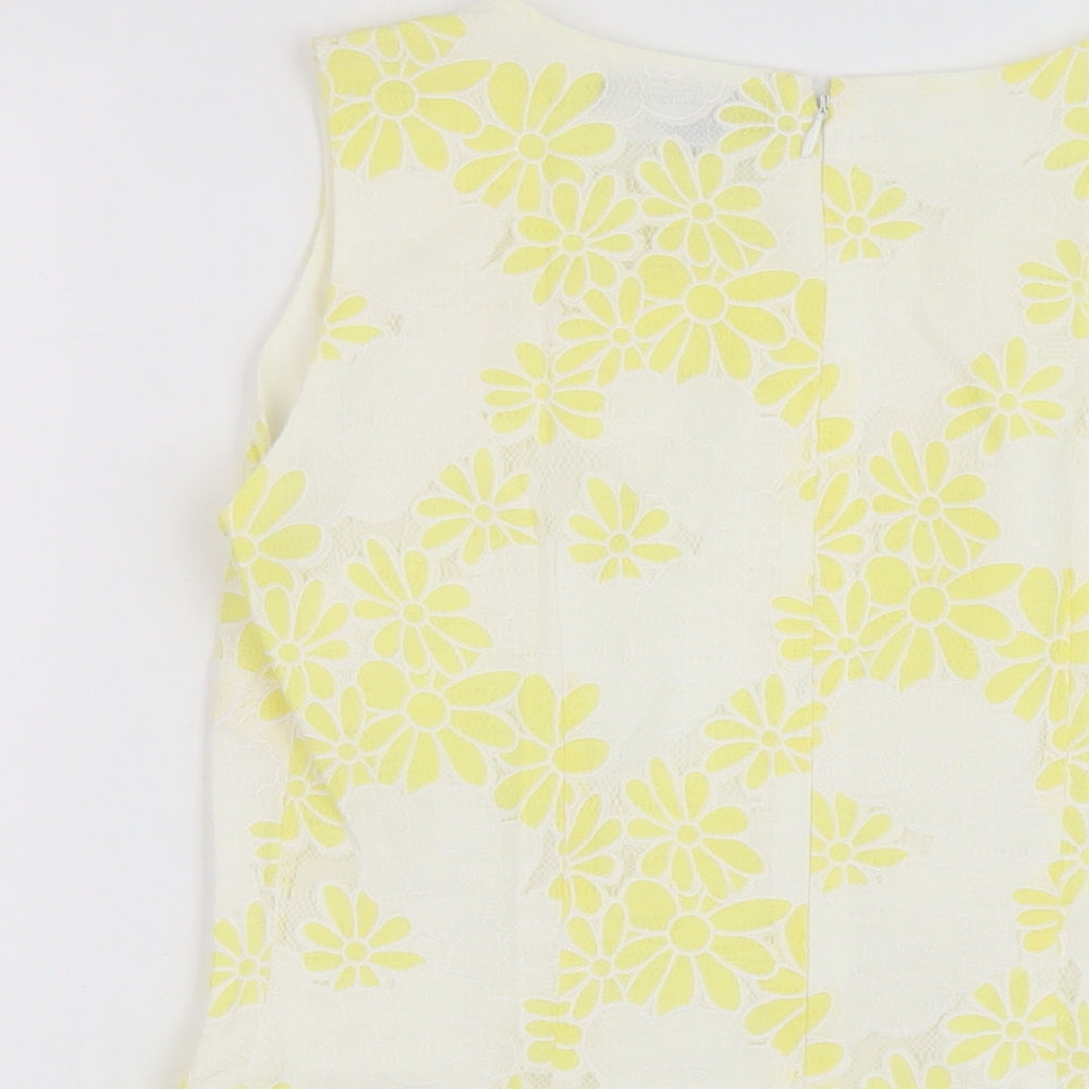 Marks & Spencer Womens White Floral Cotton Basic Tank Size 6 Round Neck