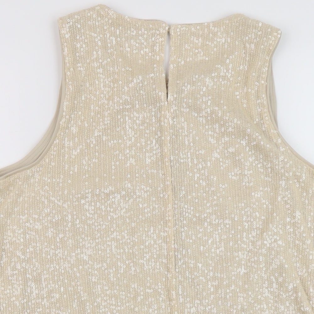 Marks & Spencer Womens Beige Polyester Basic Tank Size 12 Round Neck