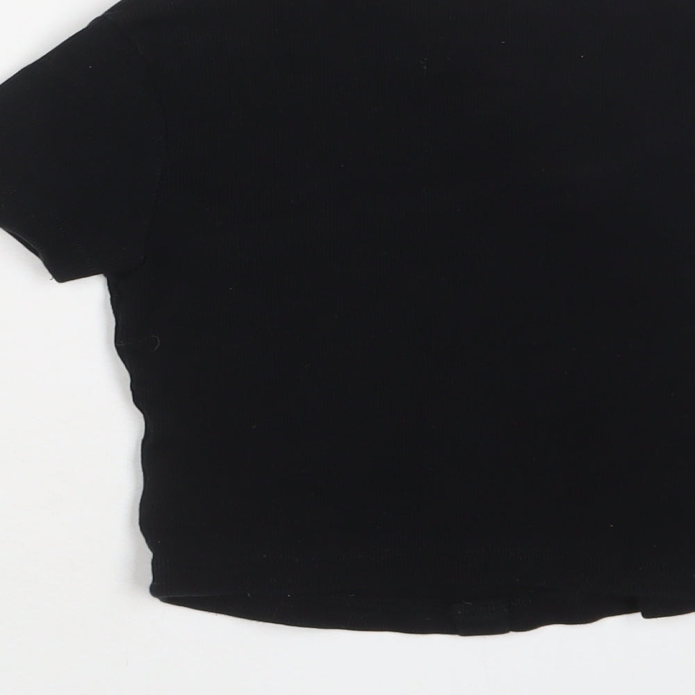 ASOS Womens Black Cotton Basic T-Shirt Size 8 Scoop Neck - Buttons