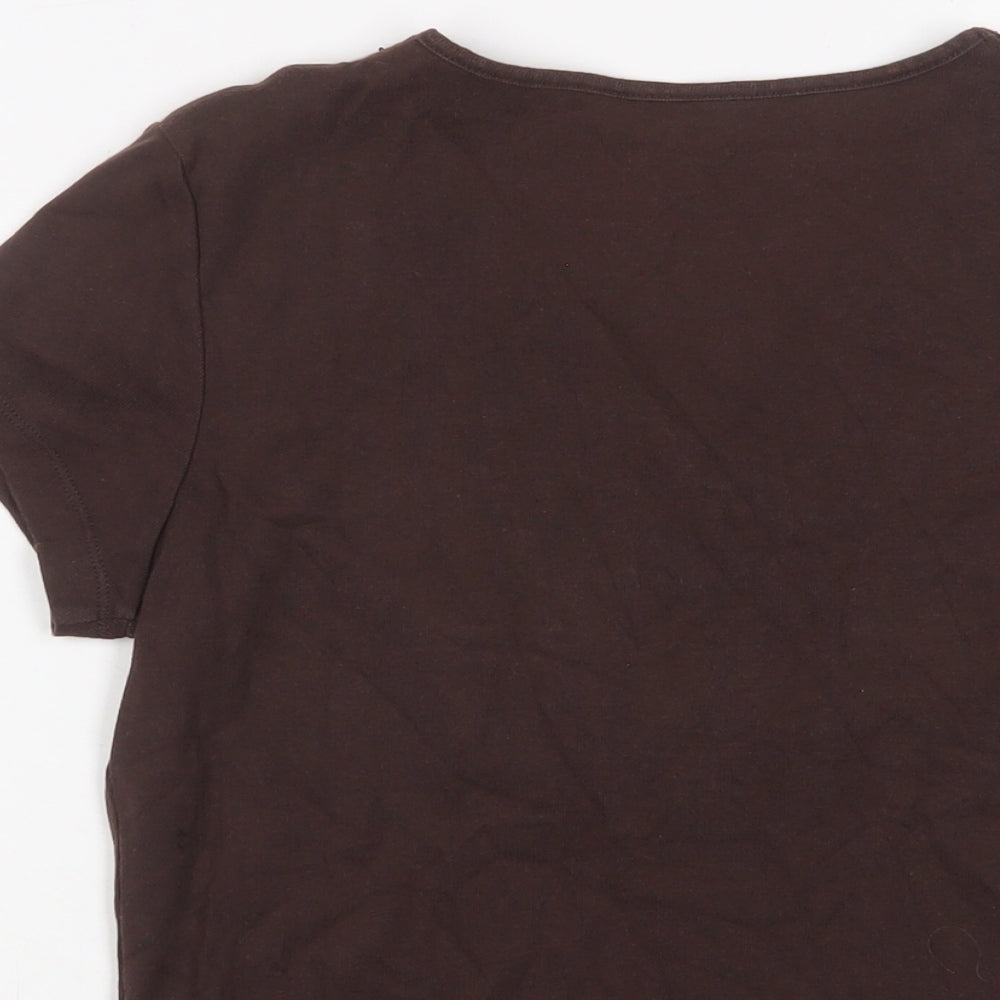 Casual Club Womens Brown Cotton Basic T-Shirt Size 14 V-Neck - Beaded, Sequins