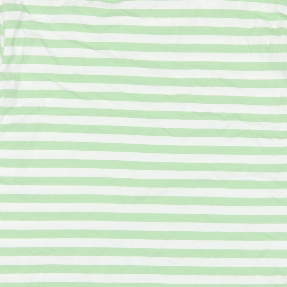 Pieces Womens Green Striped Cotton Basic T-Shirt Size M Crew Neck