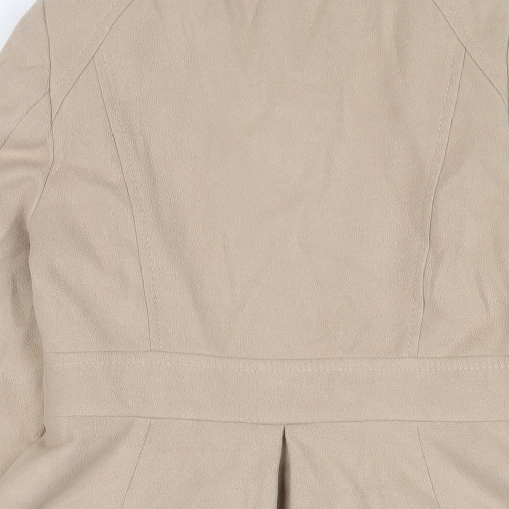 Brand and care label for Dorothy Perkins women’s beige overcoat coat, size UK 12, button