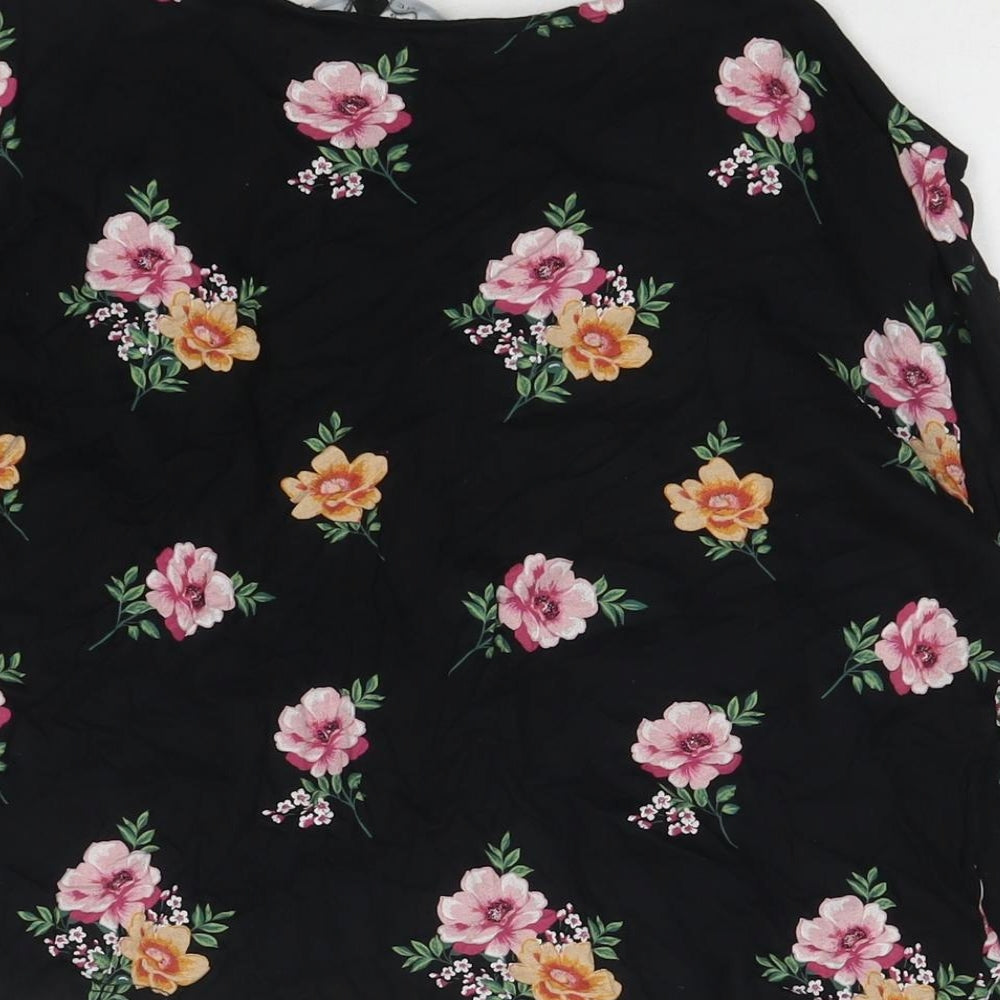 New Look Womens Black Floral Viscose Basic Blouse Size 14 Off the Shoulder - Cold Shoulder