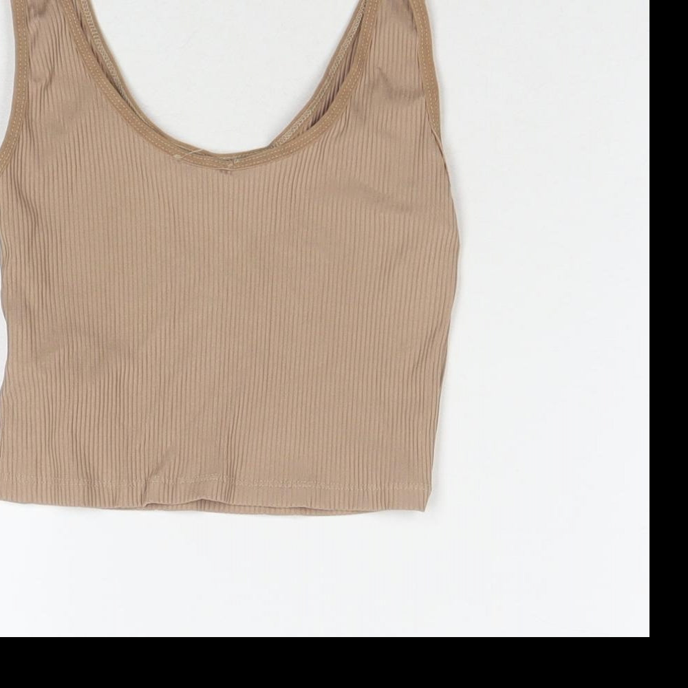 Stradivarius Womens Beige Polyester Cropped Tank Size M Round Neck