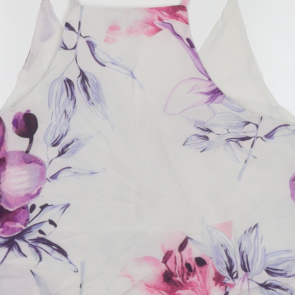 Yoins Womens White Floral Polyester Basic Tank Size 12 Round Neck
