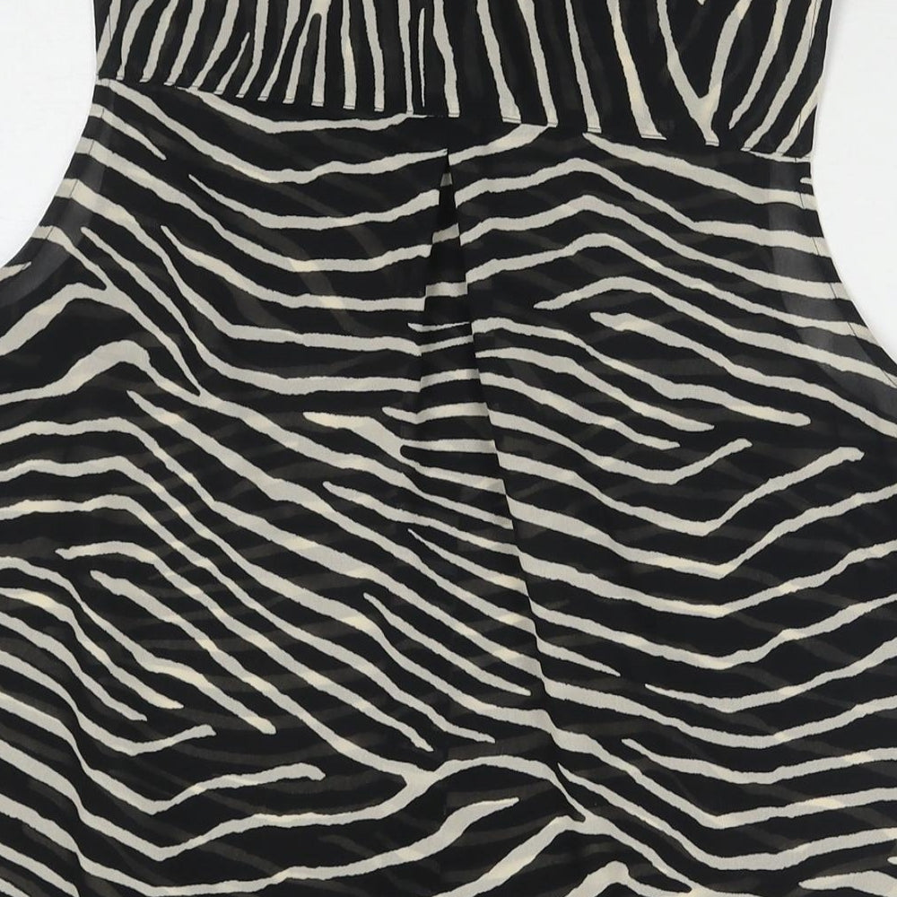 H&M Womens Black Animal Print Polyester Basic Button-Up Size 10 Collared - Zebra Print