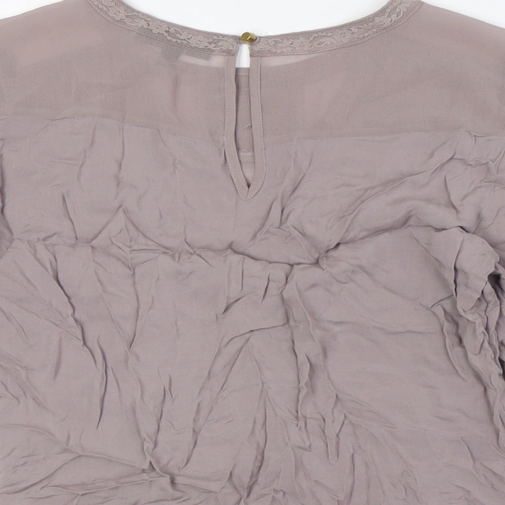 Warehouse Womens Beige Polyester Basic Blouse Size 8 Round Neck - Lace Detail