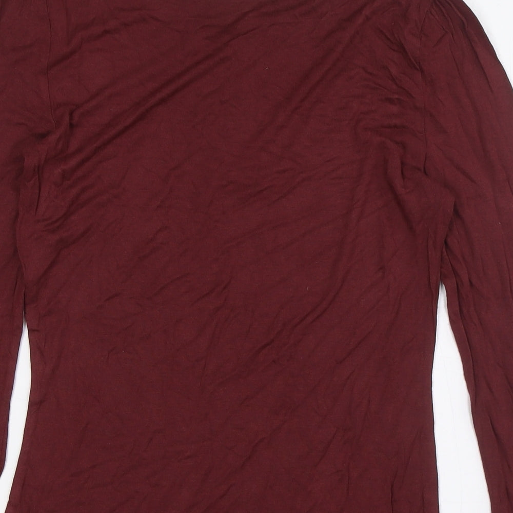 Warehouse Womens Red Viscose Basic Button-Up Size 10 Round Neck