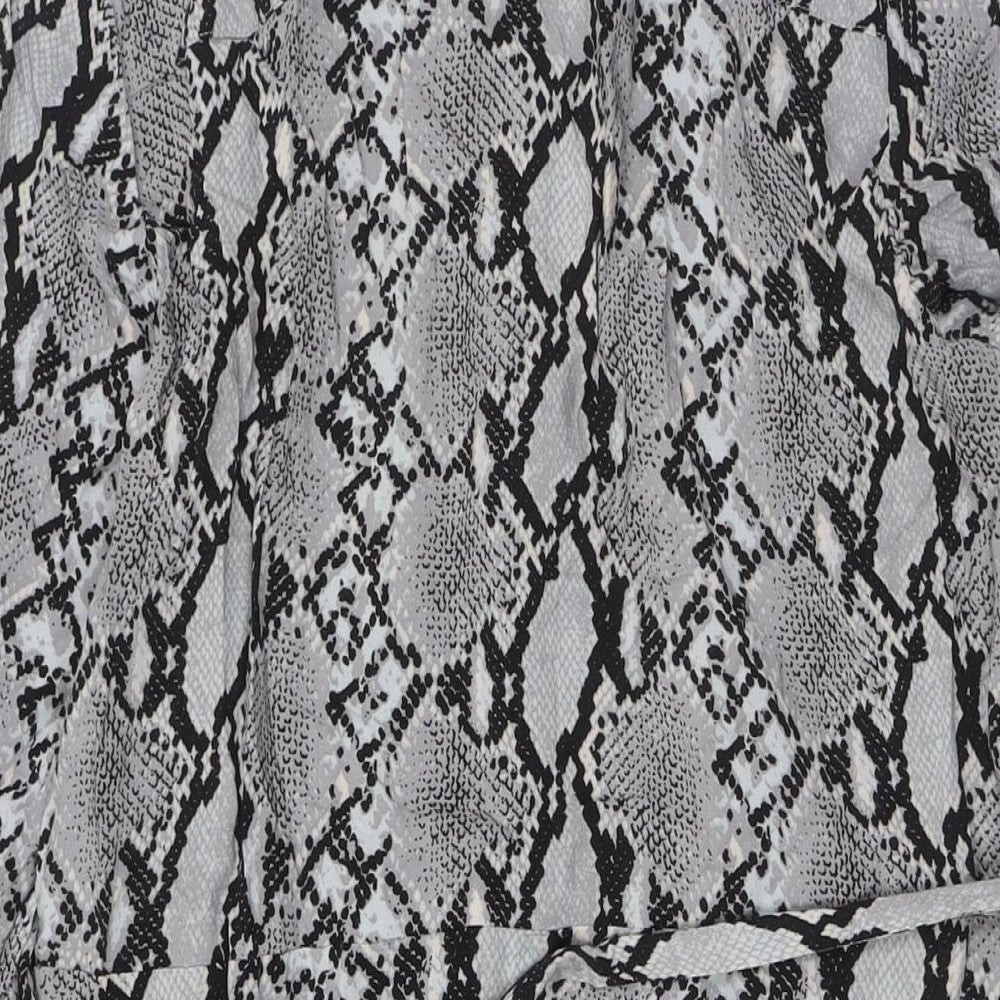 Select Womens Grey Animal Print Viscose A-Line Size 16 Collared Button - Belted