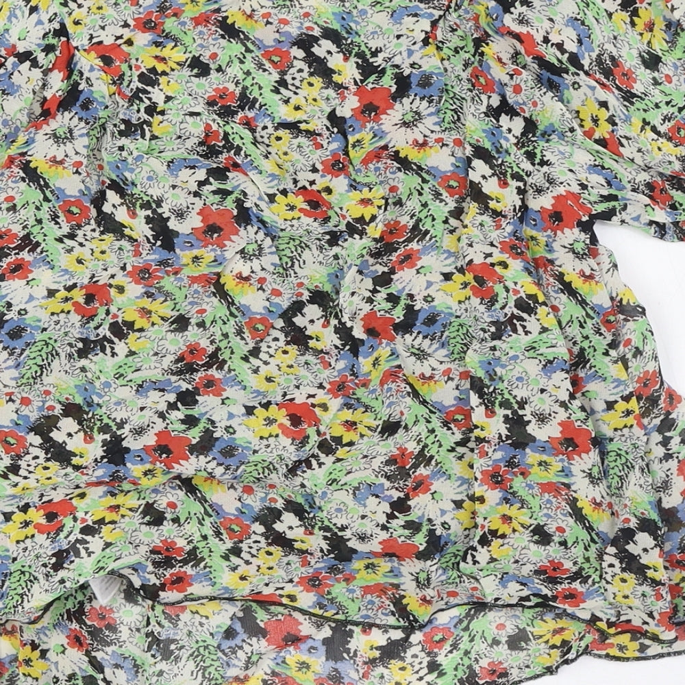 New London Womens Multicoloured Floral Viscose Basic Button-Up Size 8 Round Neck