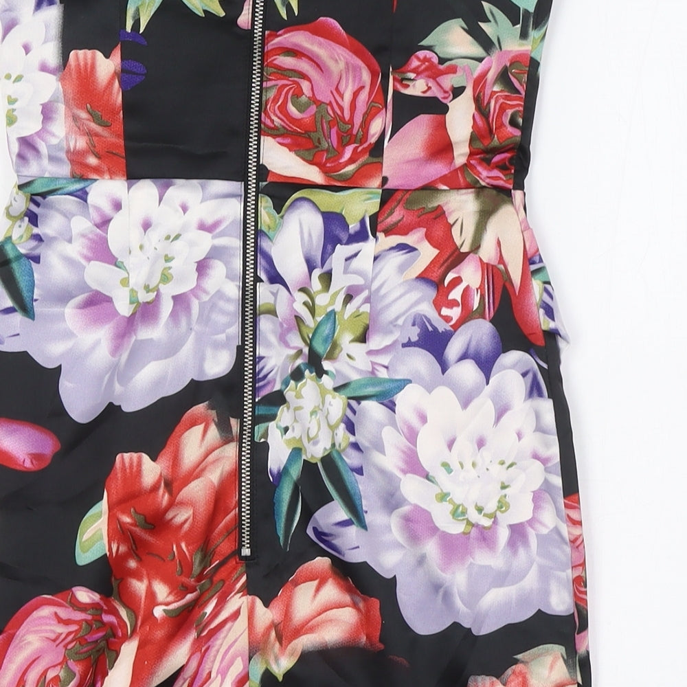 Lipsy Womens Multicoloured Floral Polyester Bodycon Size 6 Off the Shoulder Zip - Wrap Effect