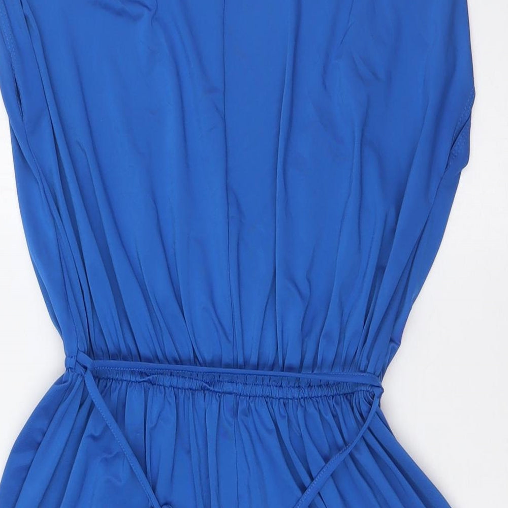 New Look Womens Blue Polyester A-Line Size 8 V-Neck
