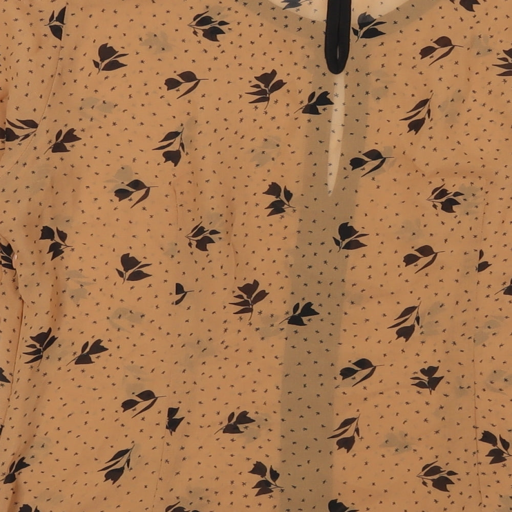 Marks & Spencer Womens Brown Floral Polyester Basic Button-Up Size 10 Round Neck