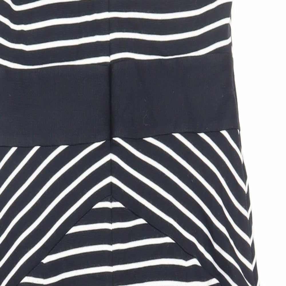 Marks & Spencer Womens Blue Striped Acrylic Pencil Dress Size 12 Boat Neck Zip - Lined