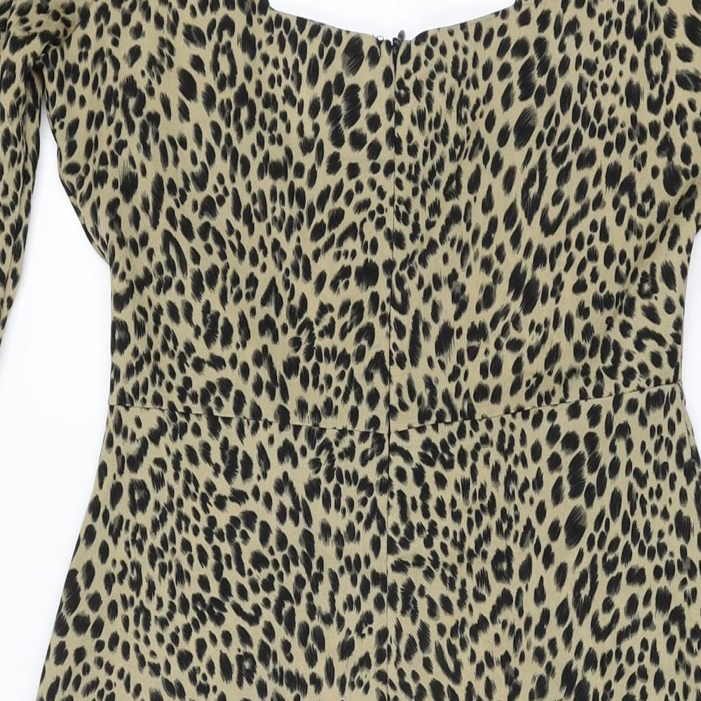 Nasty Gal Womens Beige Geometric Polyester A-Line Size 8 Square Neck Zip