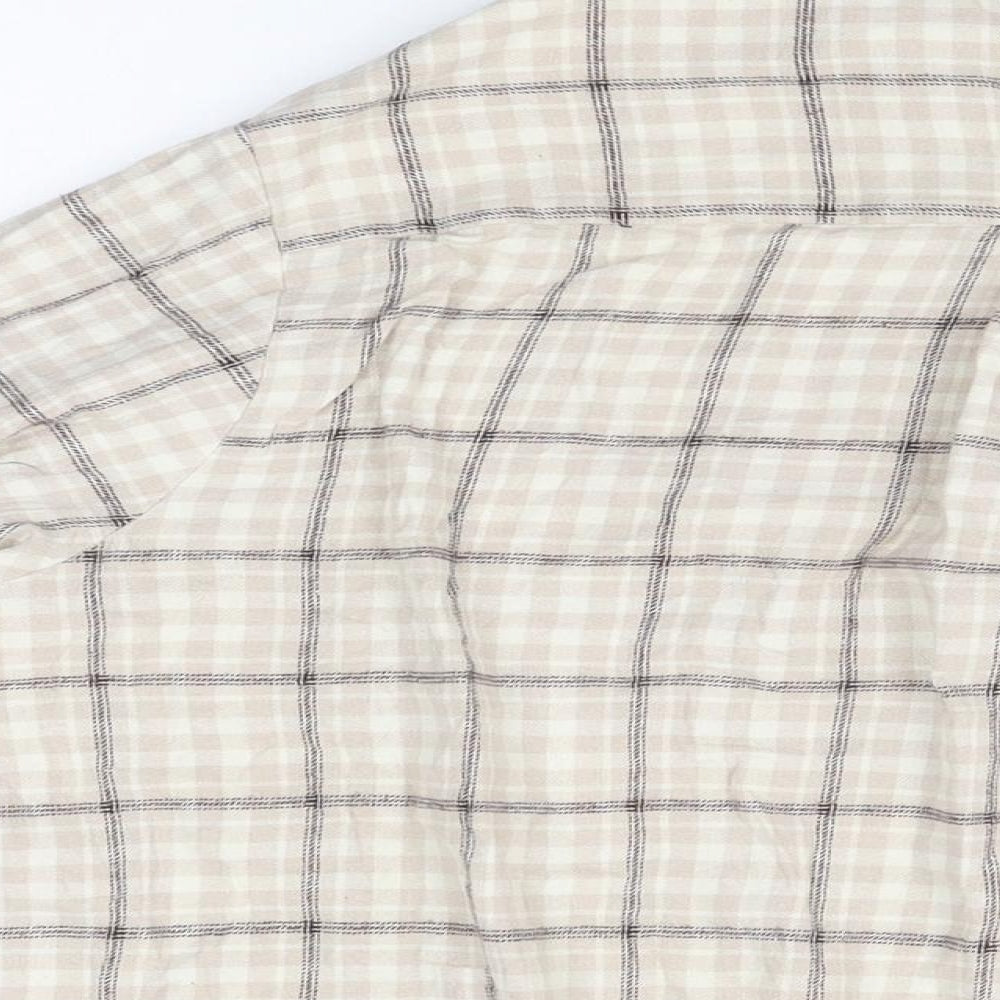 PRETTYLITTLETHING Womens Beige Geometric Cotton Basic Button-Up Size 14 Collared
