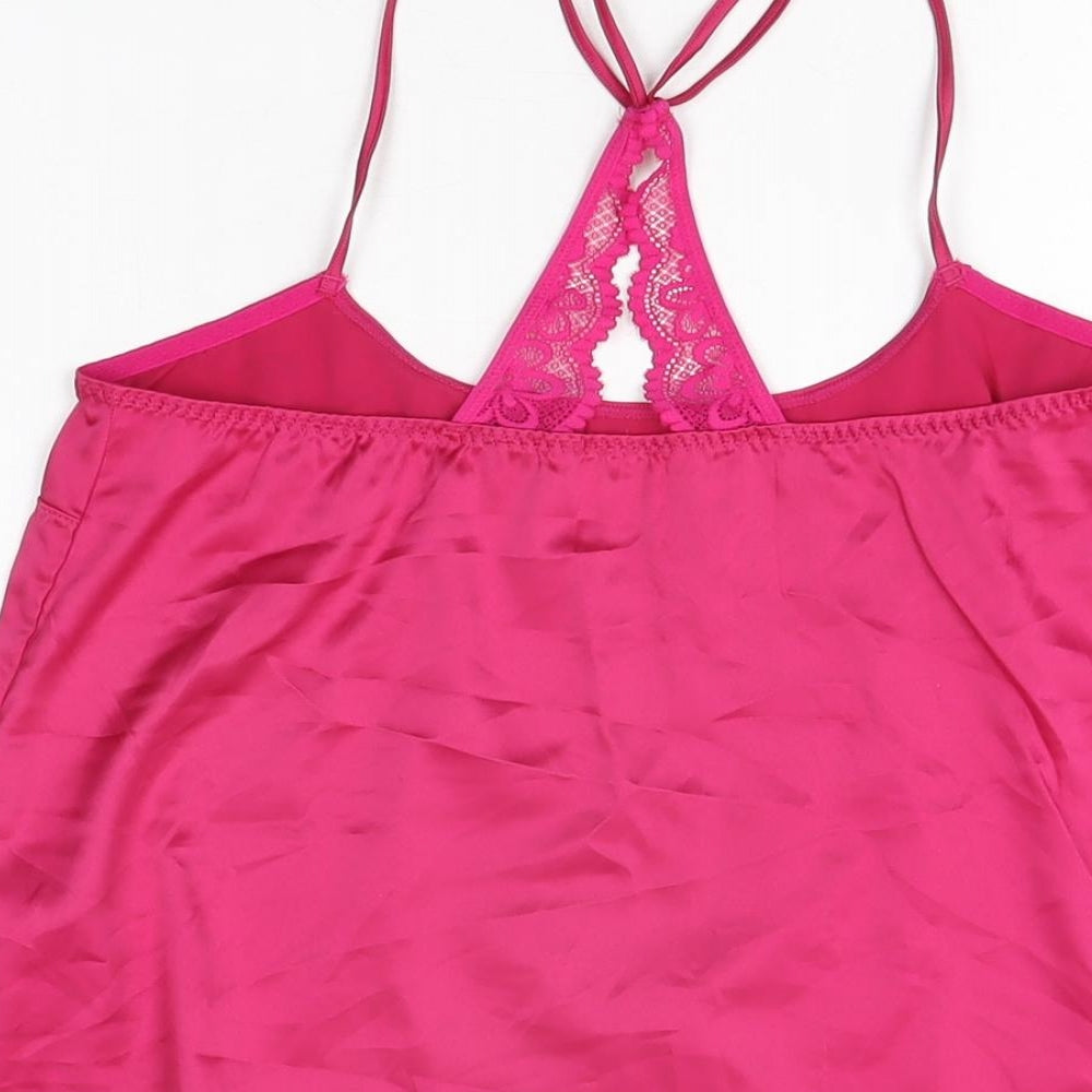 Marks & Spencer Womens Pink Solid Polyester Cami Pyjama Top Size XS