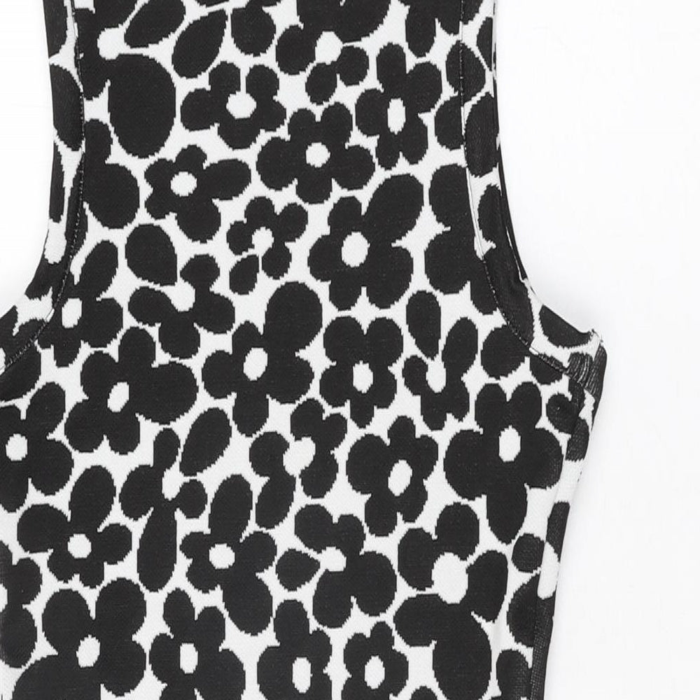 H&M Womens White Floral Polyester Bodycon Size S Round Neck Pullover