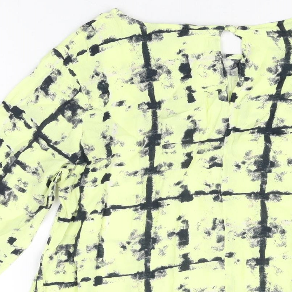 NEXT Womens Yellow Geometric Viscose Basic T-Shirt Size 10 Round Neck