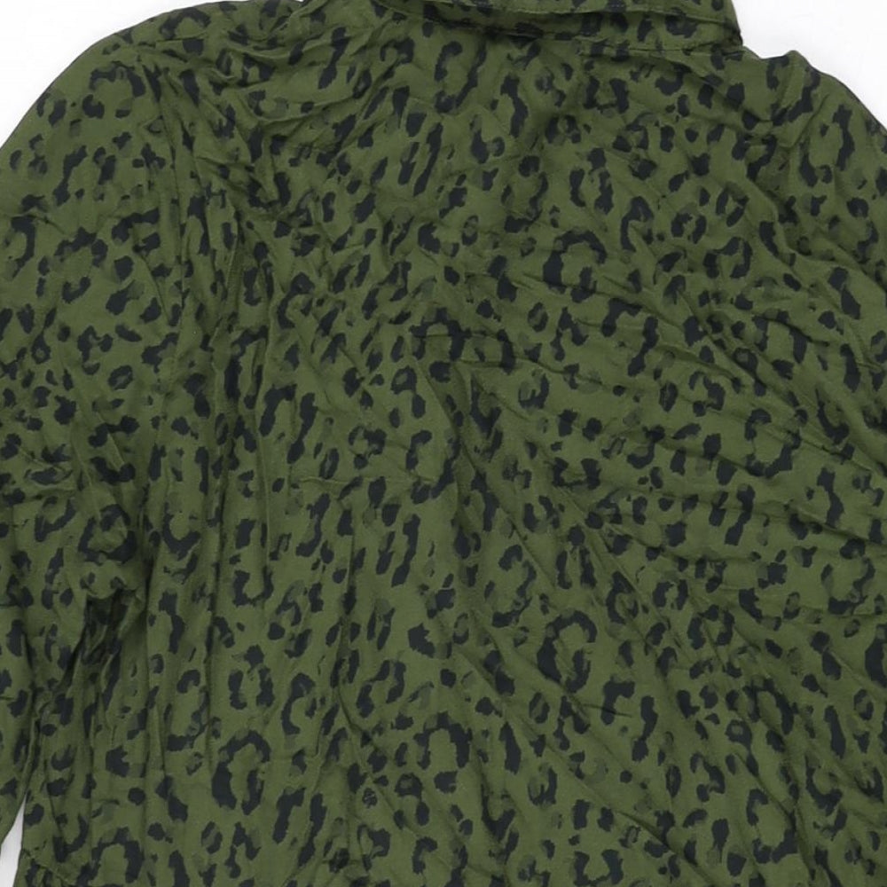 NEXT Womens Green Animal Print Viscose Shift Size 10 Collared Button