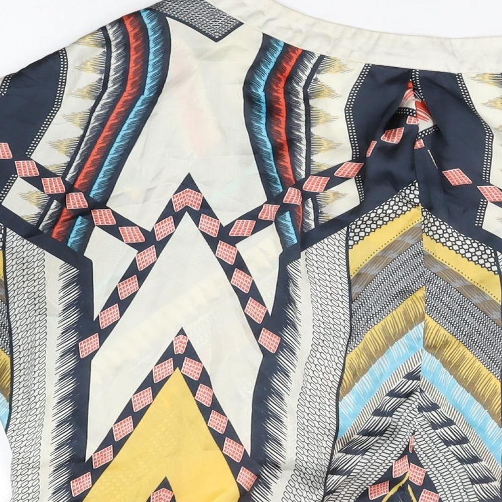 Wallis Womens Multicoloured Geometric Polyester Basic Blouse Size M V-Neck