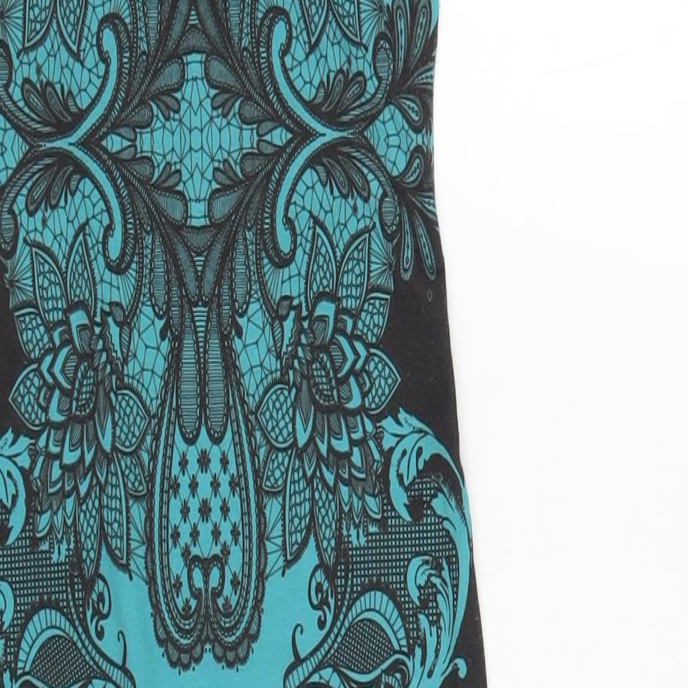Lipsy Womens Blue Geometric Polyester Bodycon Size 8 Round Neck Pullover