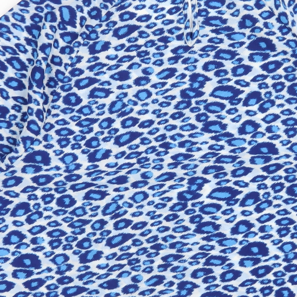 Marks & Spencer Womens Blue Animal Print Polyester Basic T-Shirt Size 8 Round Neck