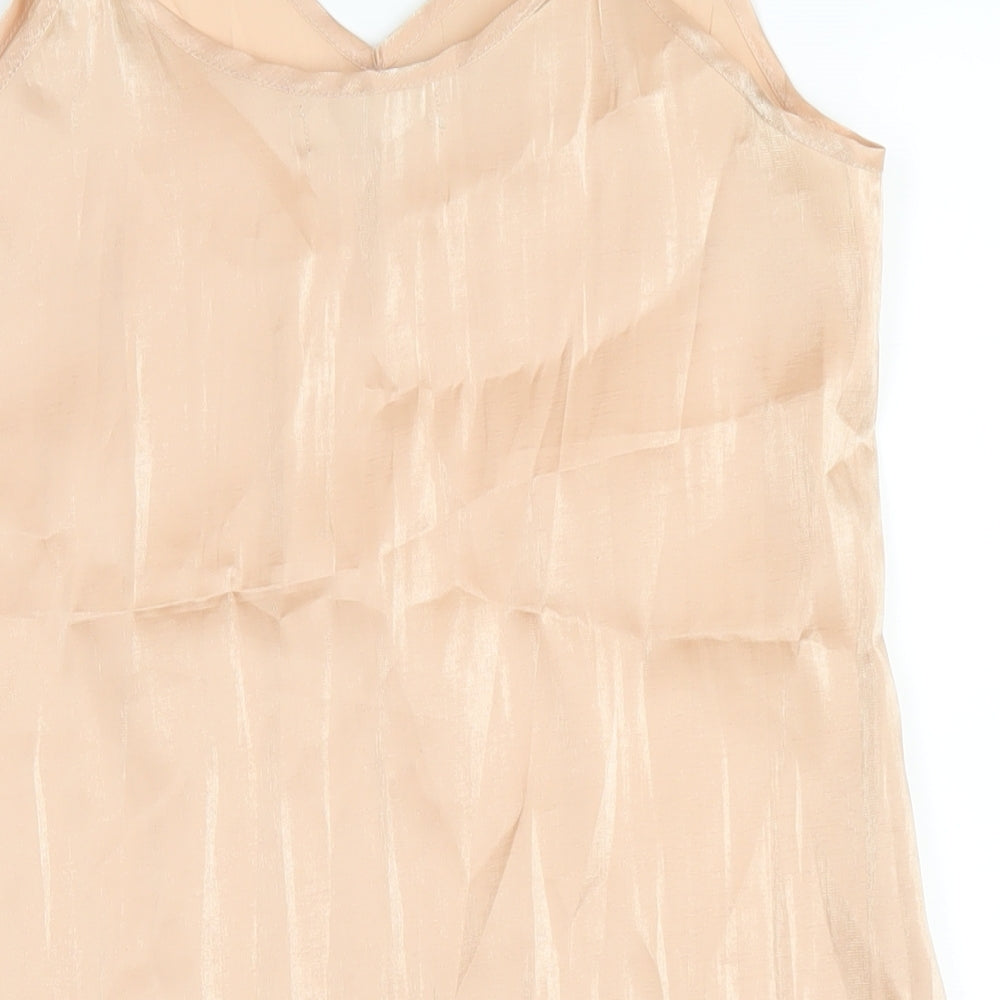 Glamorous Womens Beige Polyester Slip Dress Size 8 V-Neck Pullover