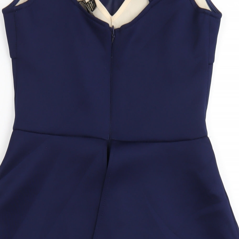 Lipsy Womens Blue Polyester Bodycon Size 10 Round Neck Zip