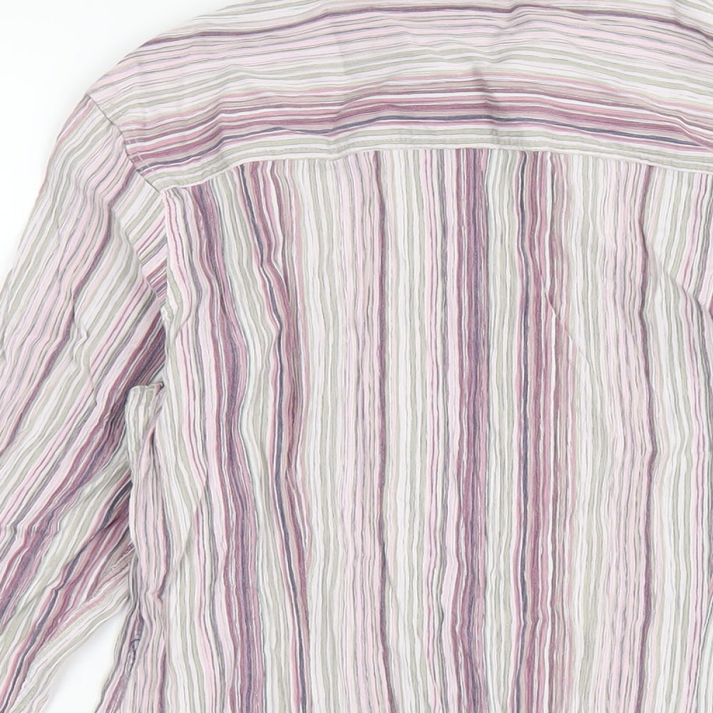 NEXT Womens Pink Striped Cotton Basic Button-Up Size 14 Collared
