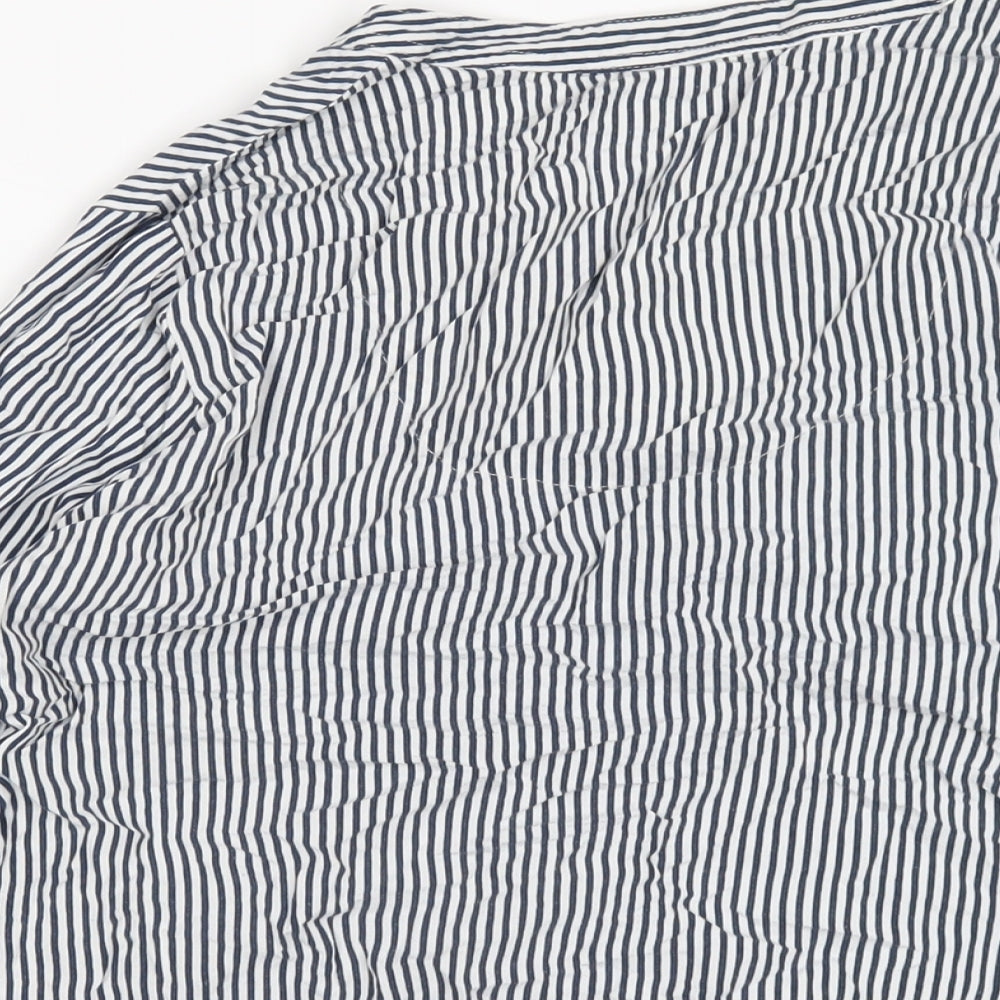 Marks & Spencer Womens Blue Striped Viscose Basic T-Shirt Size 10 V-Neck