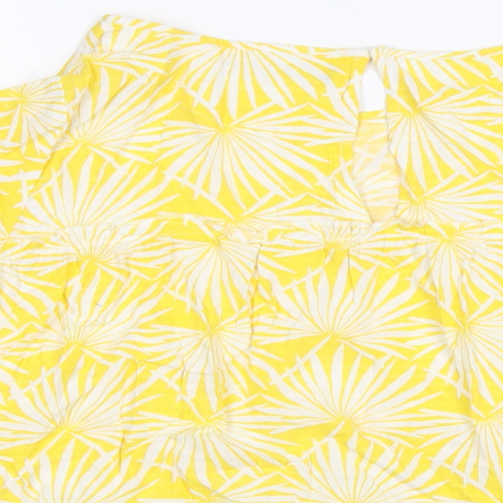 Marks & Spencer Womens Yellow Geometric Viscose Basic T-Shirt Size 10 Round Neck