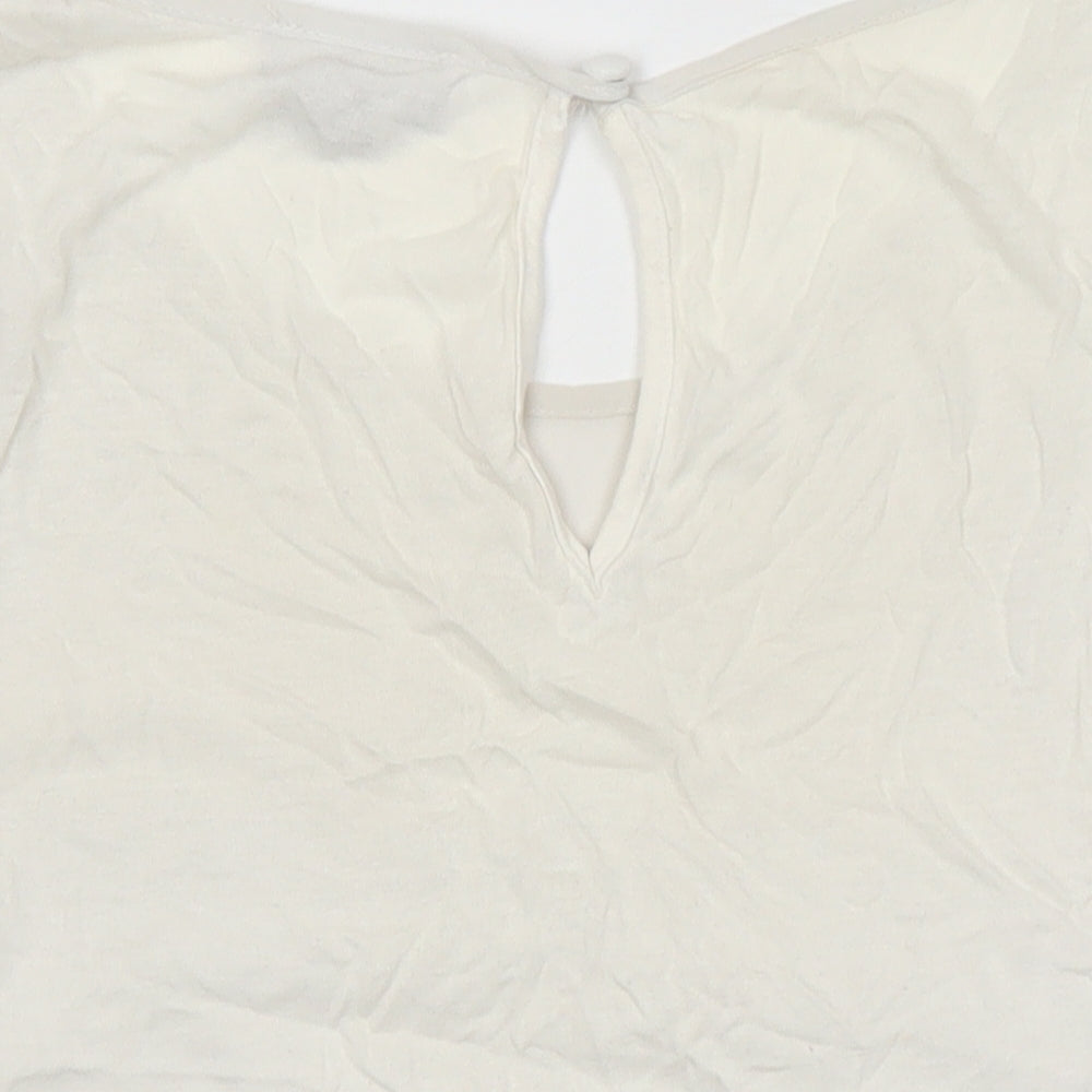 Topshop Womens Ivory Herringbone Polyester Blend Tunic Blouse Size 8 Round Neck - Scalloped hem