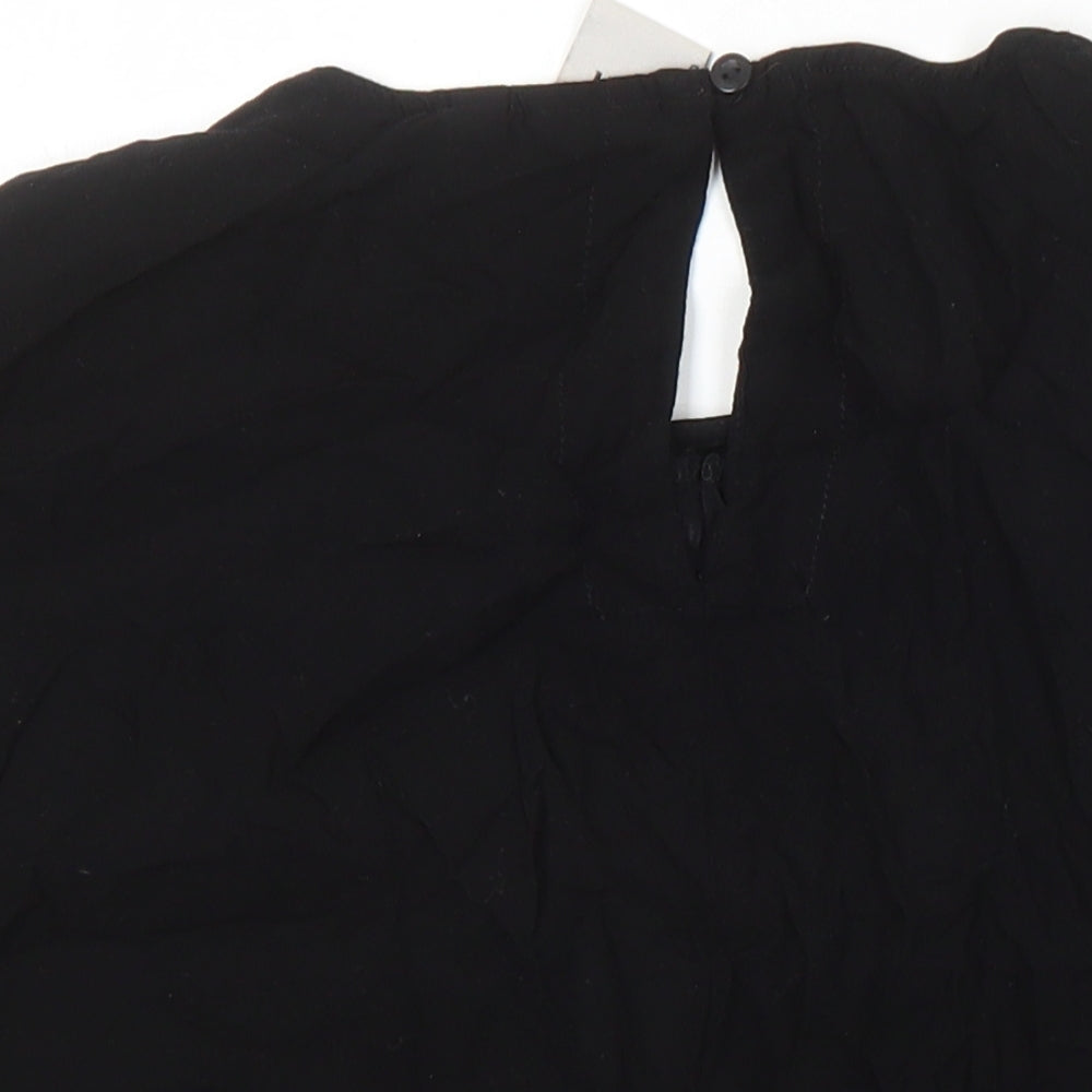 ICHI Womens Black Polyester Blend Tunic Blouse Size 8 Round Neck
