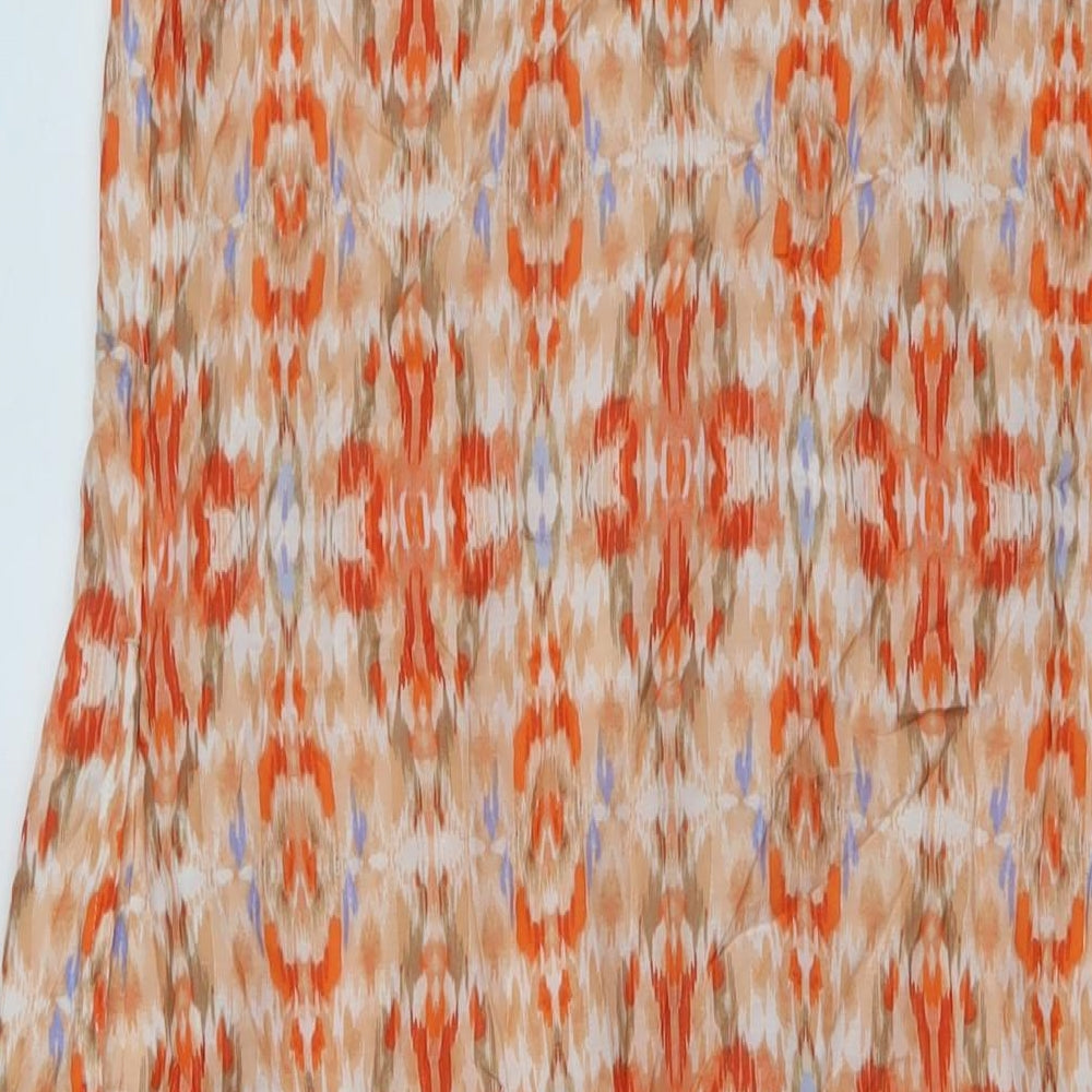Marks & Spencer Womens Orange Geometric Modal A-Line Size 10 V-Neck Pullover