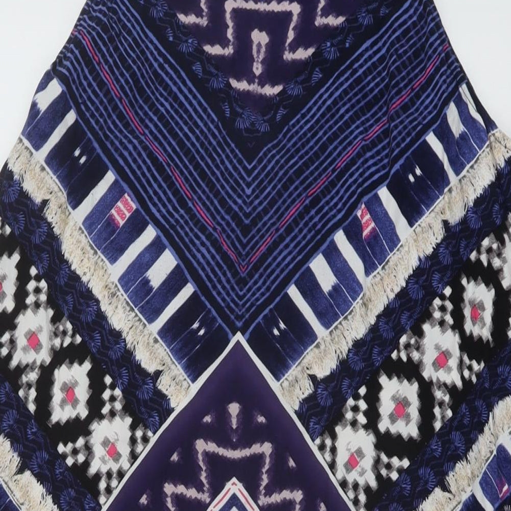 Warehouse Womens Blue Geometric Polyester Tunic Tank Size 16 Round Neck