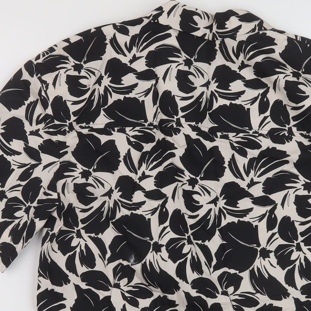 Marks & Spencer Womens Black Geometric Cotton Basic Button-Up Size 6 Collared