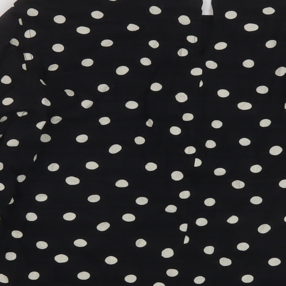 Marks & Spencer Womens Black Polka Dot Viscose Basic Blouse Size 12 Round Neck