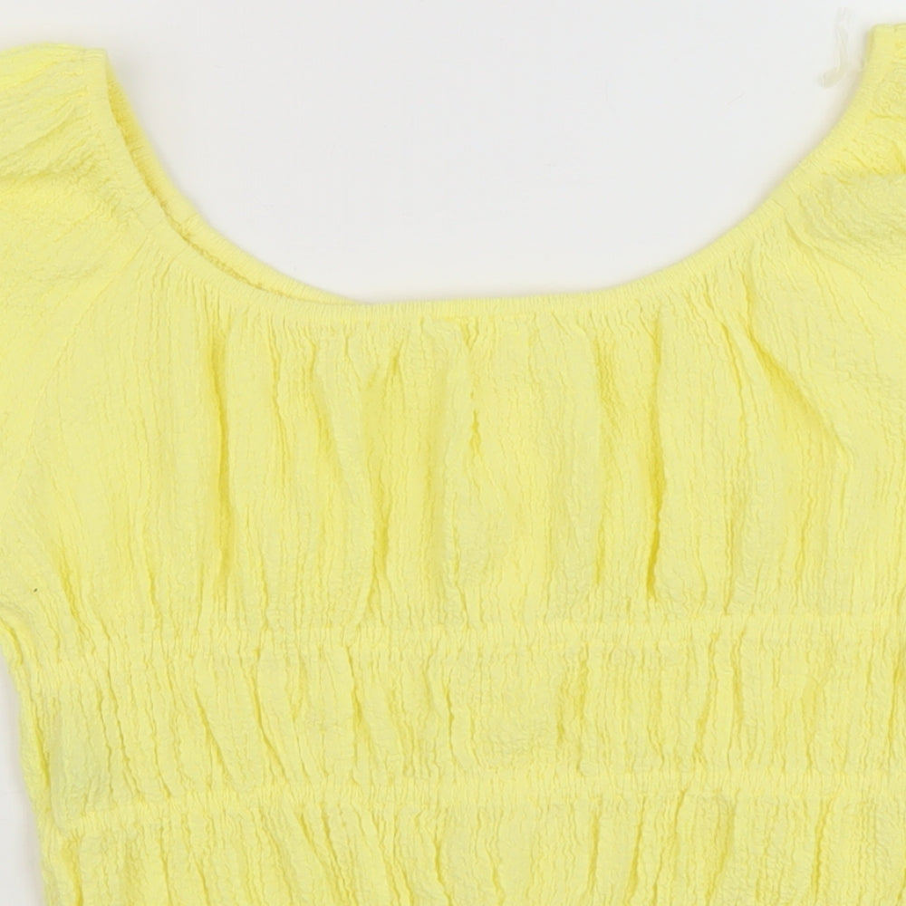 Marks & Spencer Girls Yellow Polyester Basic Blouse Size 13-14 Years Round Neck Button