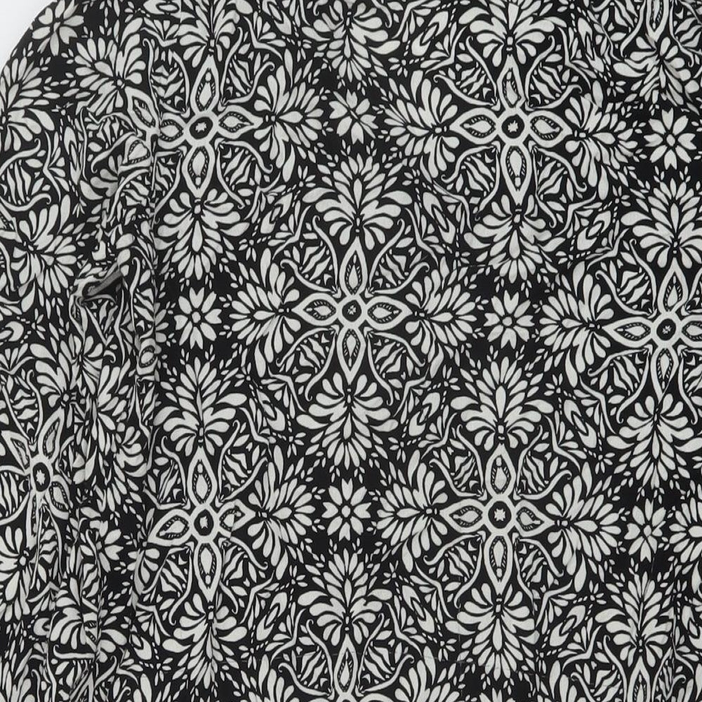 Zara Womens Black Geometric Viscose Basic Blouse Size M V-Neck