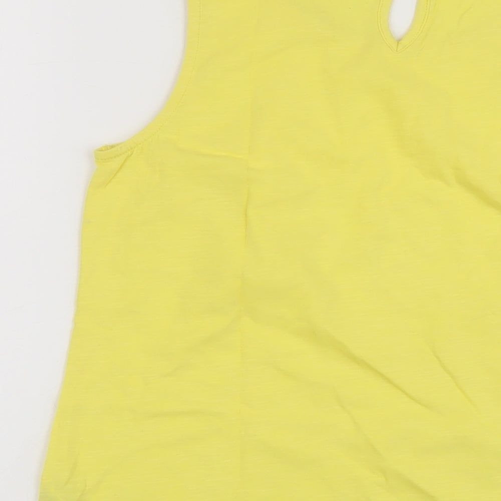 NEXT Womens Yellow Floral Cotton Basic Tank Size 6 Round Neck