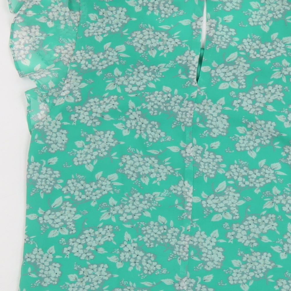Oasis Womens Green Floral Polyester Basic Tank Size 8 Round Neck