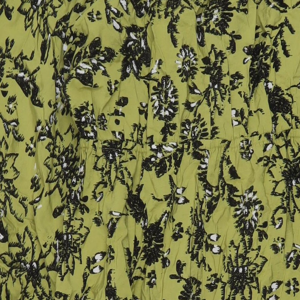 Marks & Spencer Womens Green Floral Viscose A-Line Size 12 V-Neck Pullover