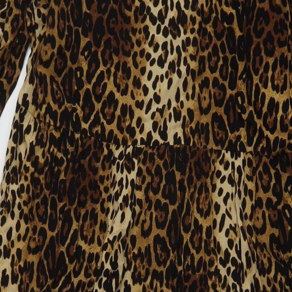 Marks & Spencer Womens Brown Animal Print Viscose A-Line Size 6 Crew Neck Tie