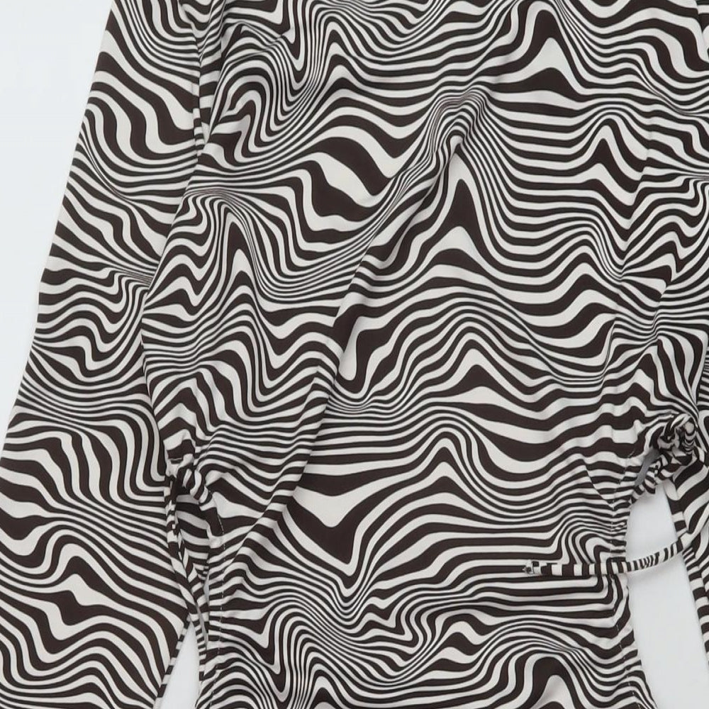 H&M Womens Brown Animal Print Polyester Bodycon Size M Round Neck Pullover