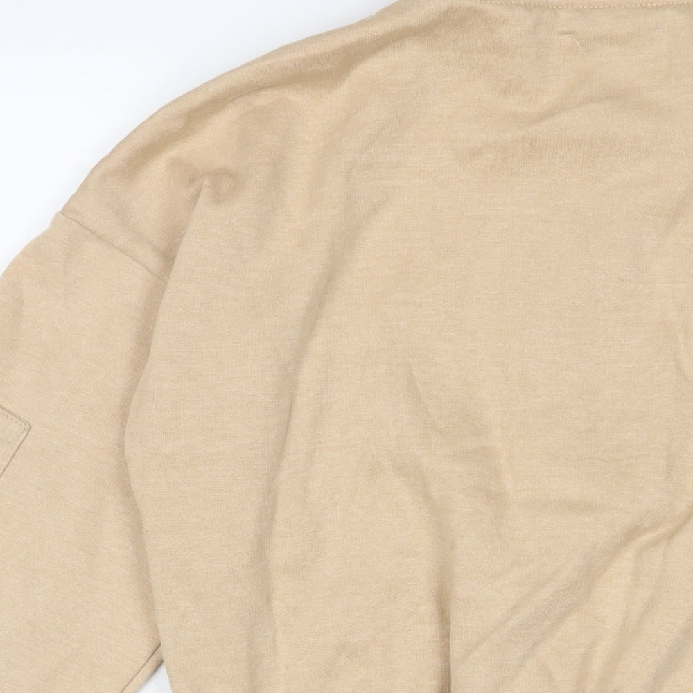PRETTYLITTLETHING Womens Beige Cotton Pullover Sweatshirt Size S Zip