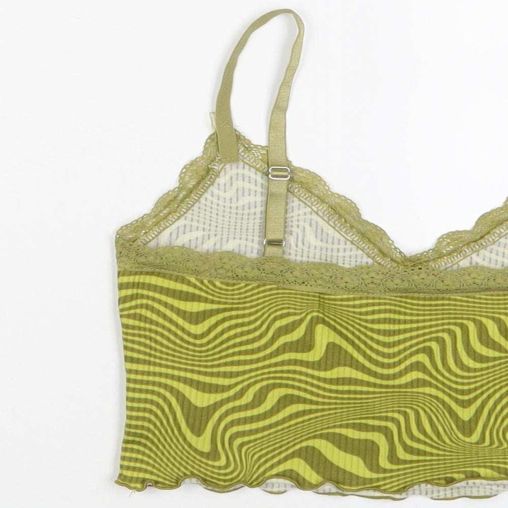 H&M Womens Green Geometric Polyester Cropped Tank Size S V-Neck - Lace