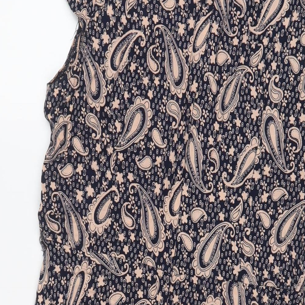 Izabel London Womens Blue Geometric Viscose A-Line Size 12 Crew Neck Zip